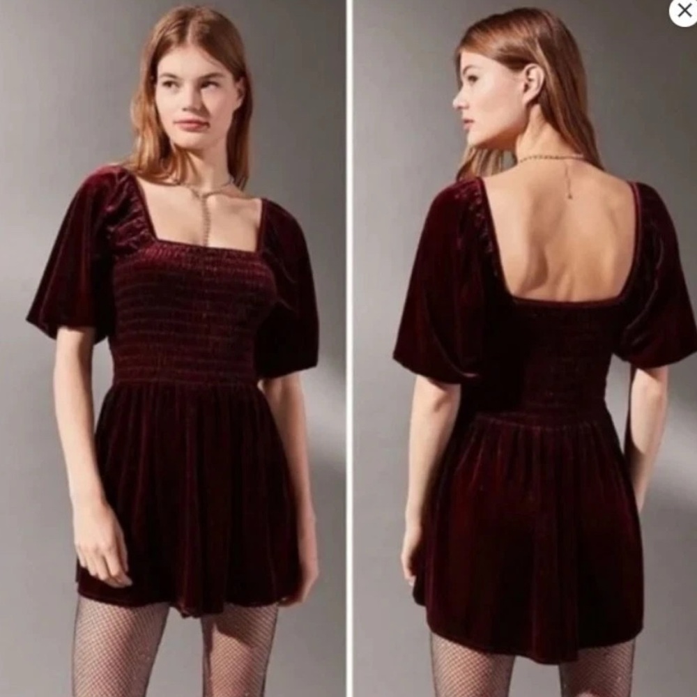 UO Velvet Smocked Romper in Wine! (S) $69.
